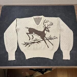 Vintage Catalina Hollywood 1930s Cowichan Sweater Large Wool Deer Hunting 50s